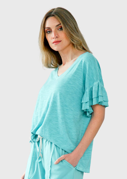 TP-305 Elin V-neck Ruffle Sleeve Cotton Top