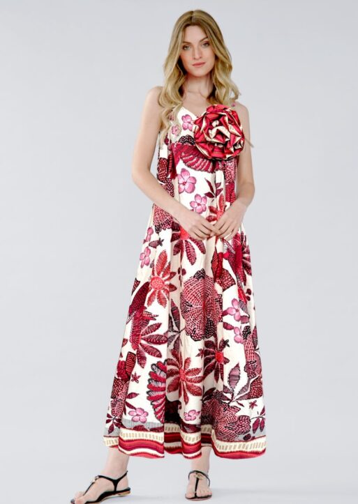 ZF202 Grace Spagetthi Strap Printed Cotton Maxi Dress