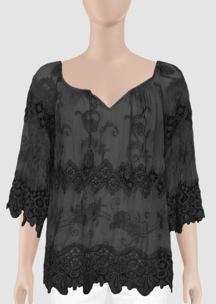 N3025B Kailey 3/4 Sleeve Lace Top
