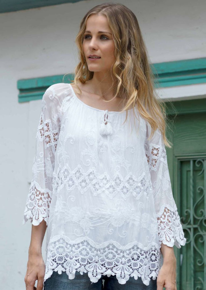 N3025B Kailey 3/4 Sleeve Lace Top