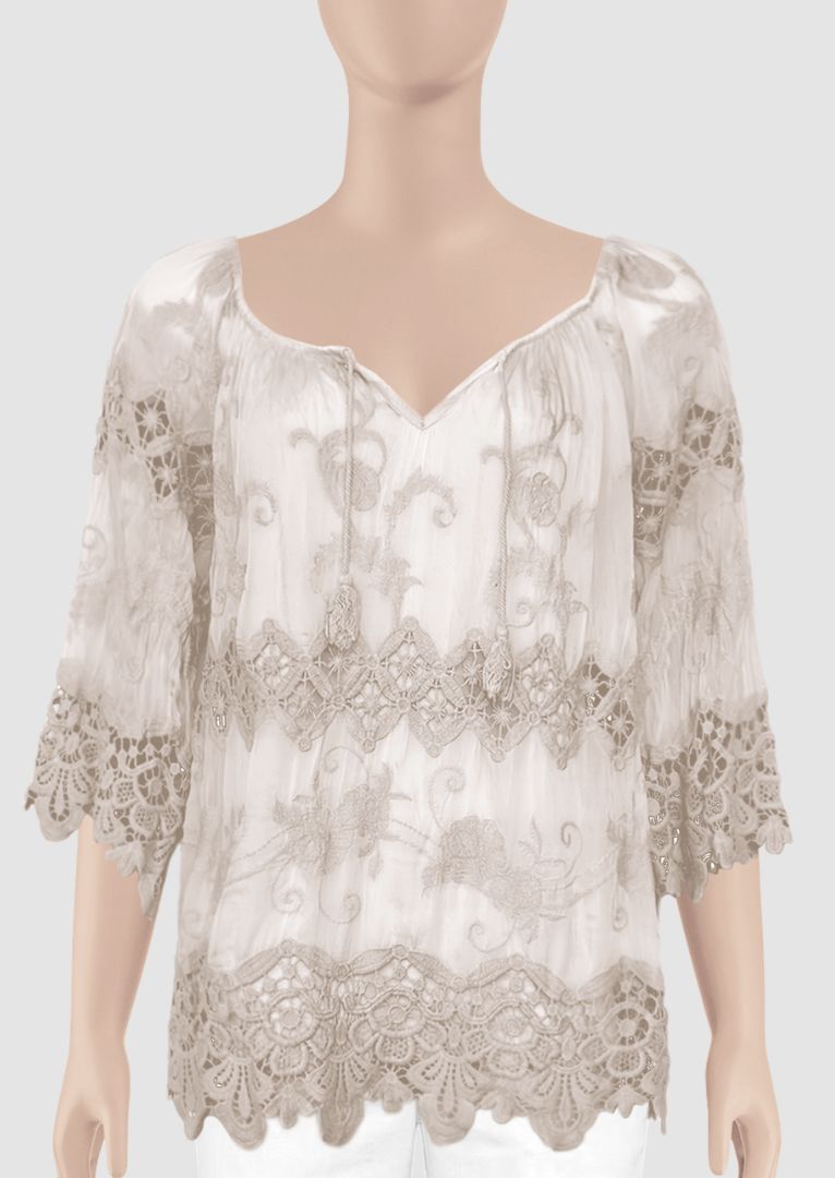 N3025B Kailey 3/4 Sleeve Lace Top