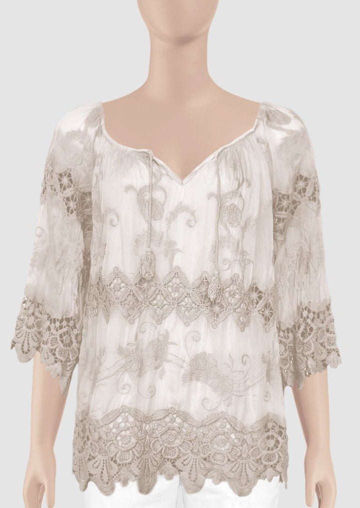 N3025B Kailey 3/4 Sleeve Lace Top