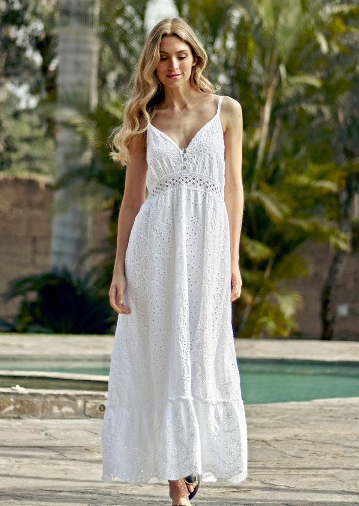 ワンピース Nodress Cotton Dress White Nodress White Lace Trim Pleated Cotton Dress – Nφdress