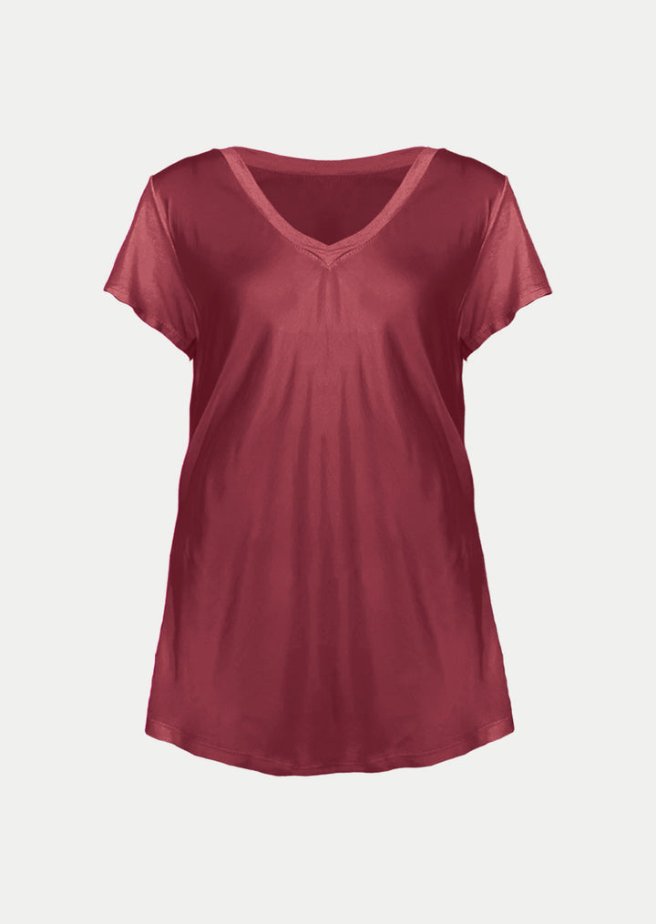 P17738 Aysha V-neck Short Sleeve Satin Top