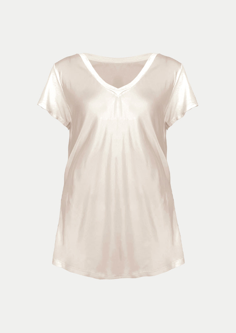 P17738 Aysha V-neck Short Sleeve Satin Top