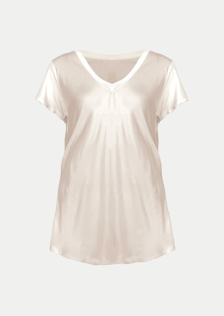P17738 Aysha V-neck Short Sleeve Satin Top