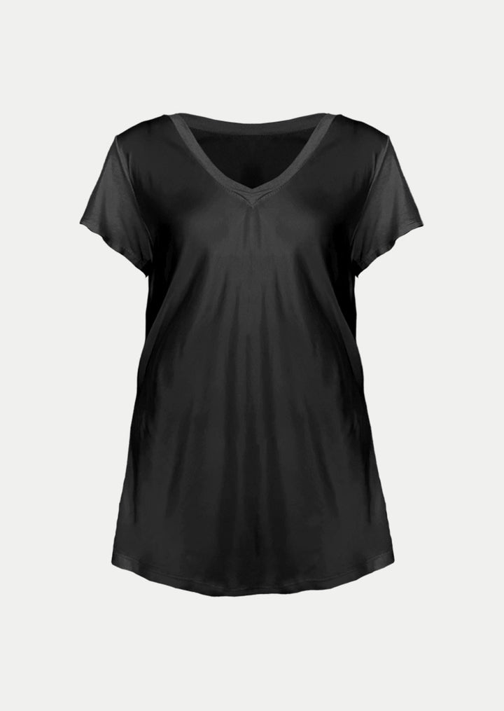 P17738 Aysha V-neck Short Sleeve Satin Top