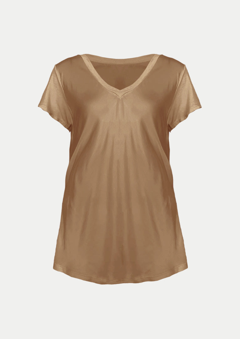 P17738 Aysha V-neck Short Sleeve Satin Top