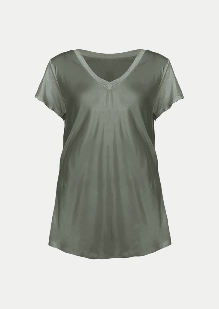 P17738 Aysha V-neck Short Sleeve Satin Top