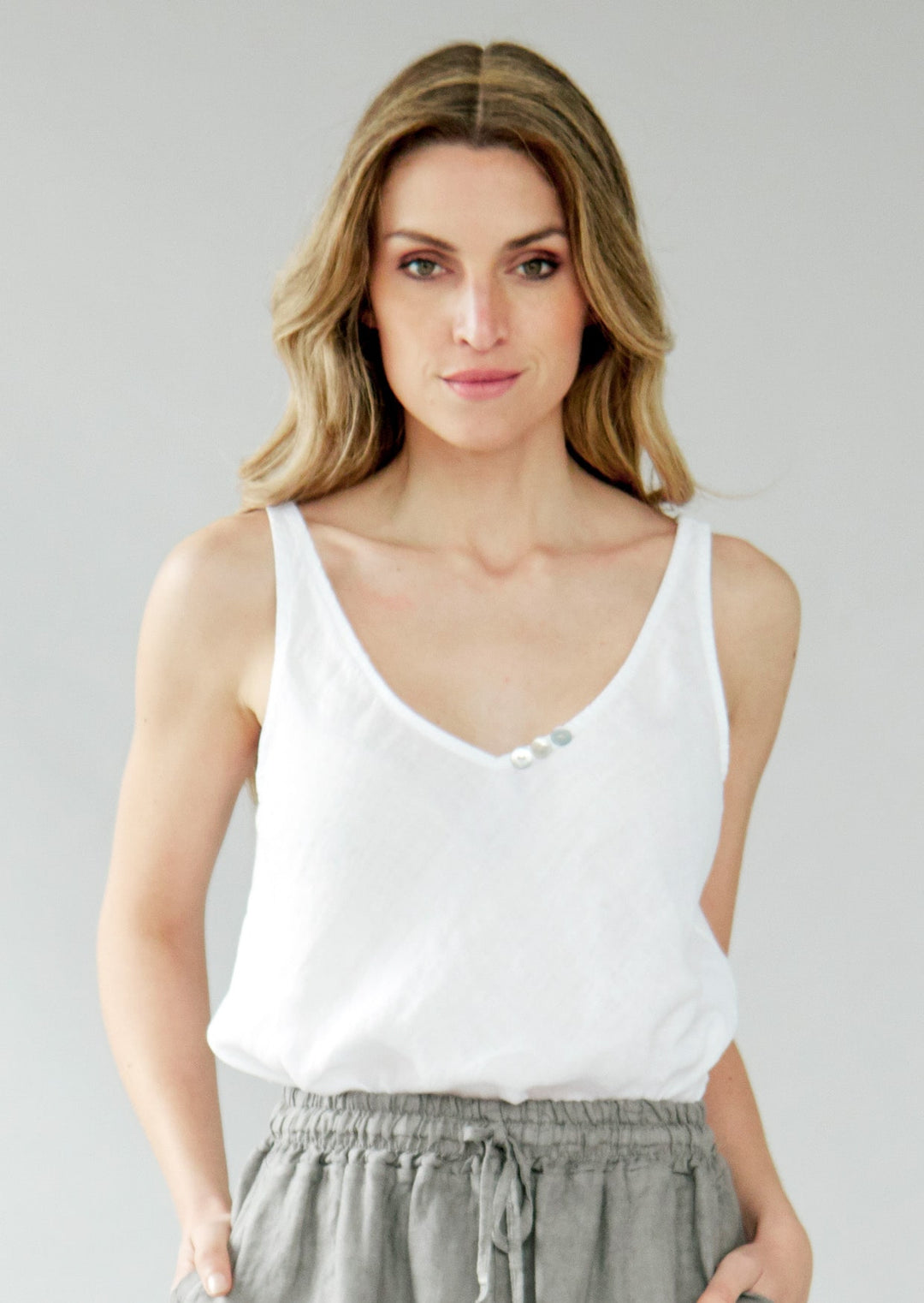 SA1226D Merced Spaghetti Strap Linen Tank Top