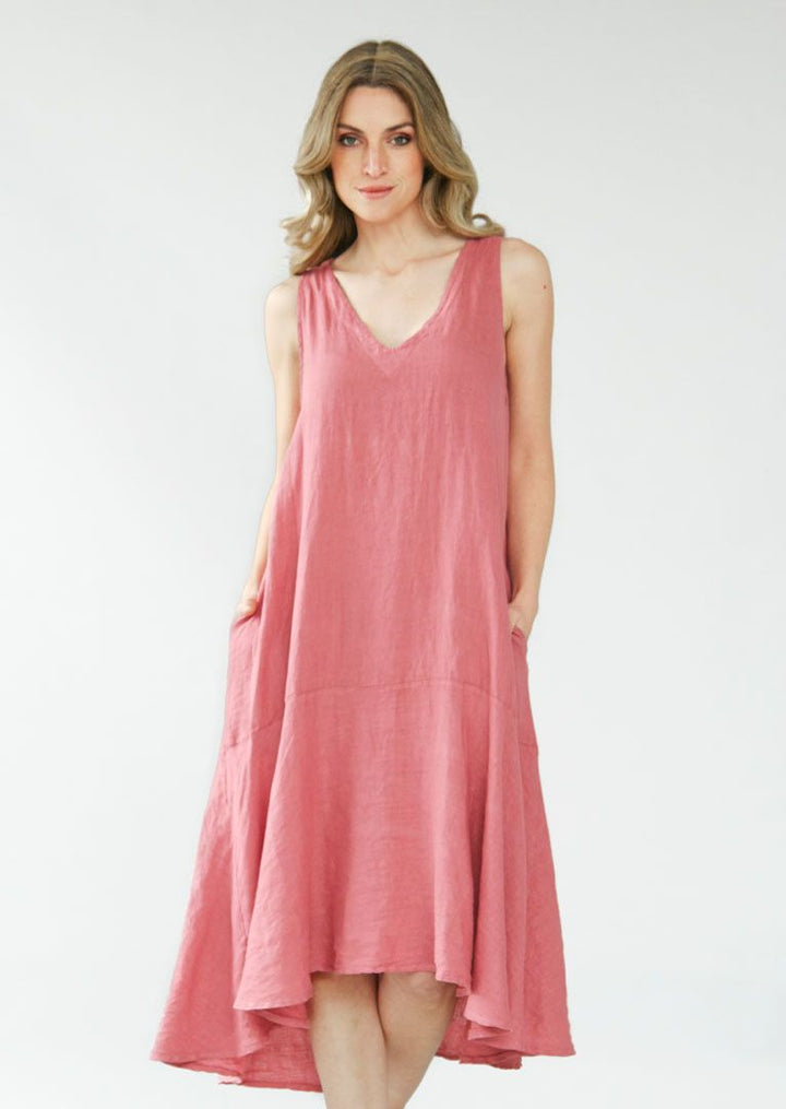 SA1458M Paula Sleeveless V-neck Linen Dress