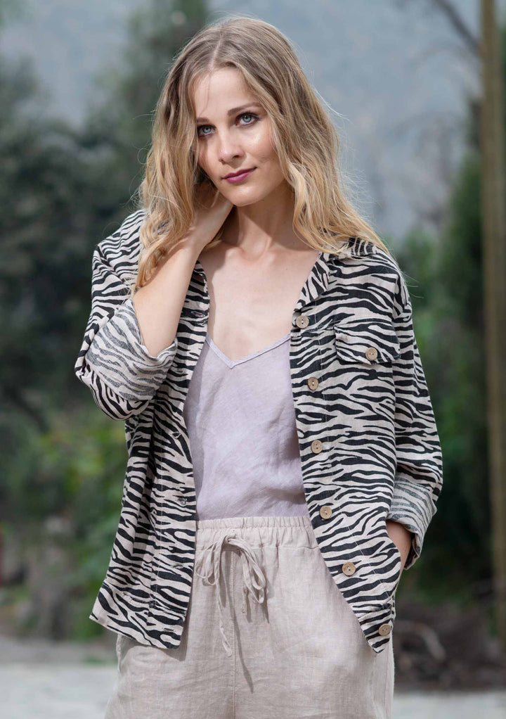 SA2640T Astrid Animal Print Linen Jacket