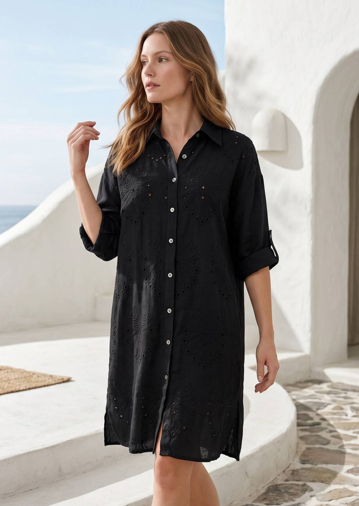 SA5642 Leighton Embroidered Linen Shirt Dress