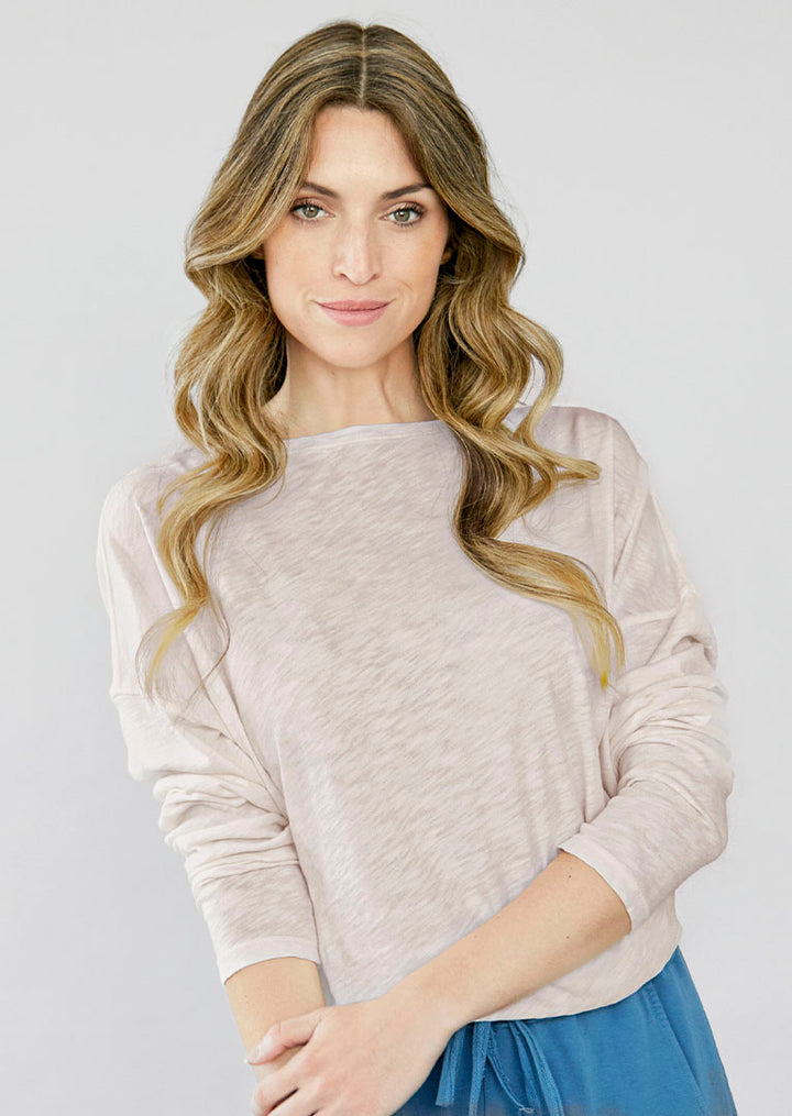 TP-089 Adoria Boat Neck Long Sleeve Slub Cotton Top