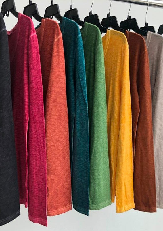 TP-312 Remi V-neck Long Sleeve Slub Cotton Top