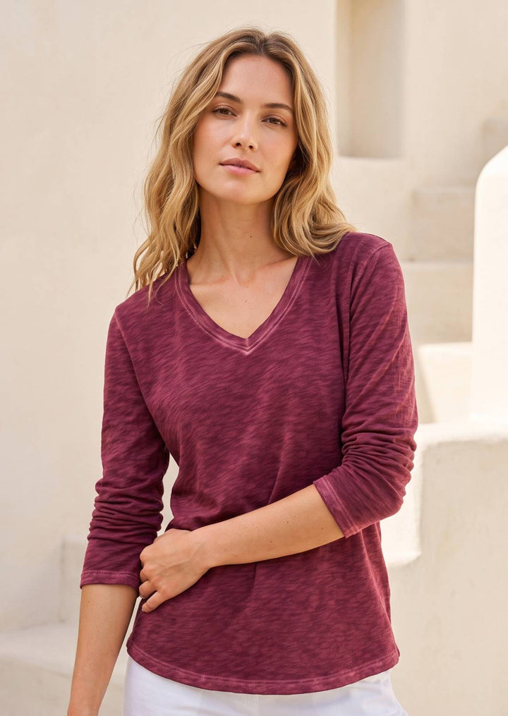 TP-312 Remi V-Neck Long-Sleeve Slub Cotton Tee