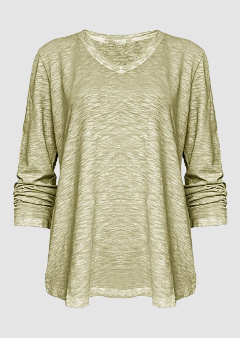 TP-312 Remi V-neck Long Sleeve Slub Cotton Top
