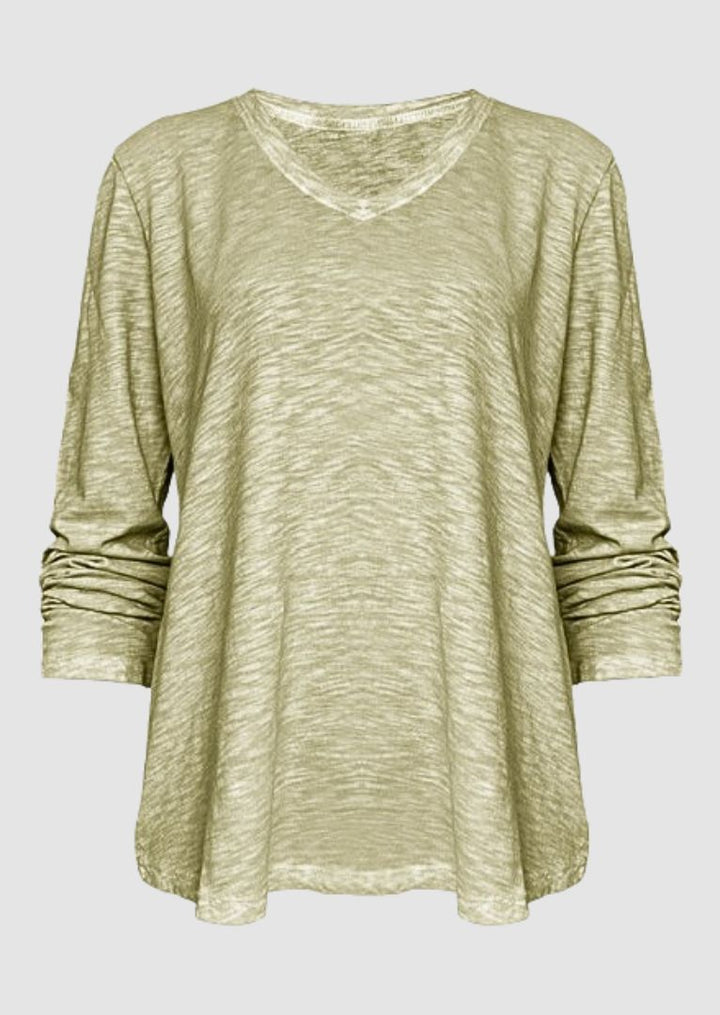 TP-312 Remi V-neck Long Sleeve Slub Cotton Top