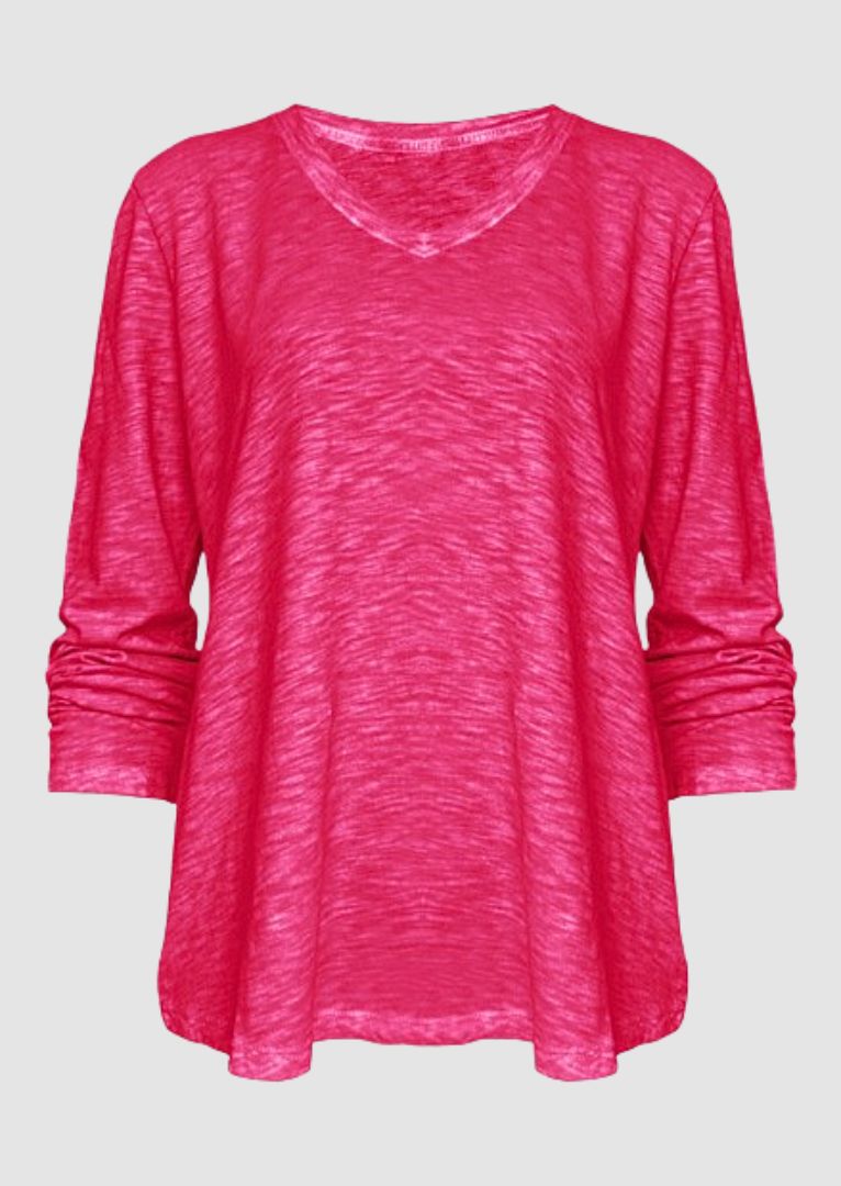 TP-312 Remi V-neck Long Sleeve Slub Cotton Top