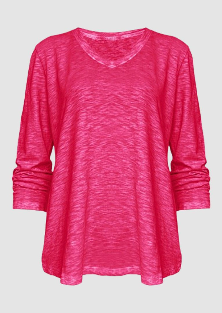 TP-312 Remi V-neck Long Sleeve Slub Cotton Top