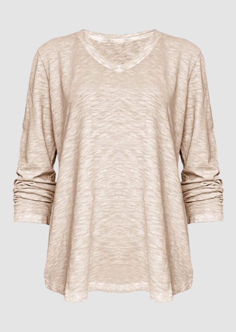 TP-312 Remi V-Neck Long-Sleeve Slub Cotton Top