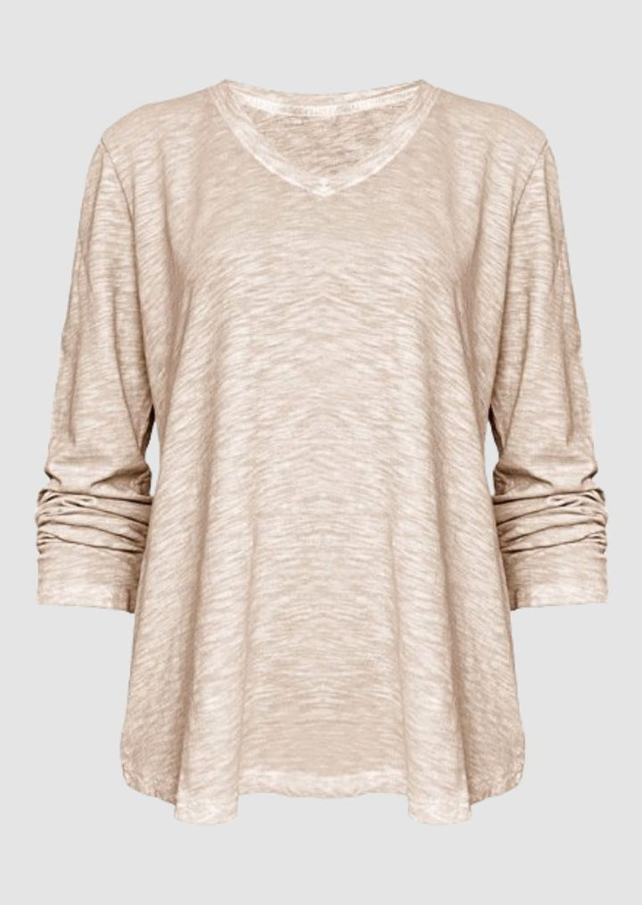 TP-312 Remi V-Neck Long-Sleeve Slub Cotton Top