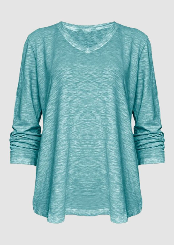 TP-312 Remi V-neck Long Sleeve Slub Cotton Top