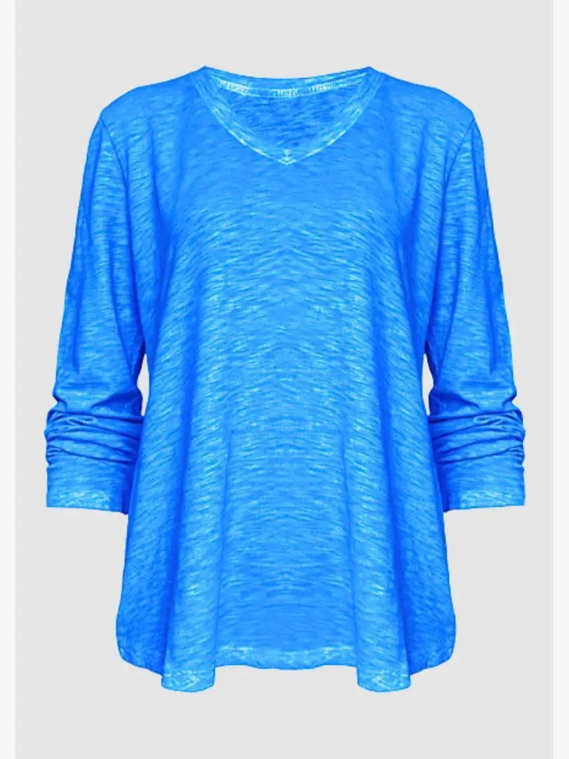 TP-312 Remi V-neck Long Sleeve Slub Cotton Top