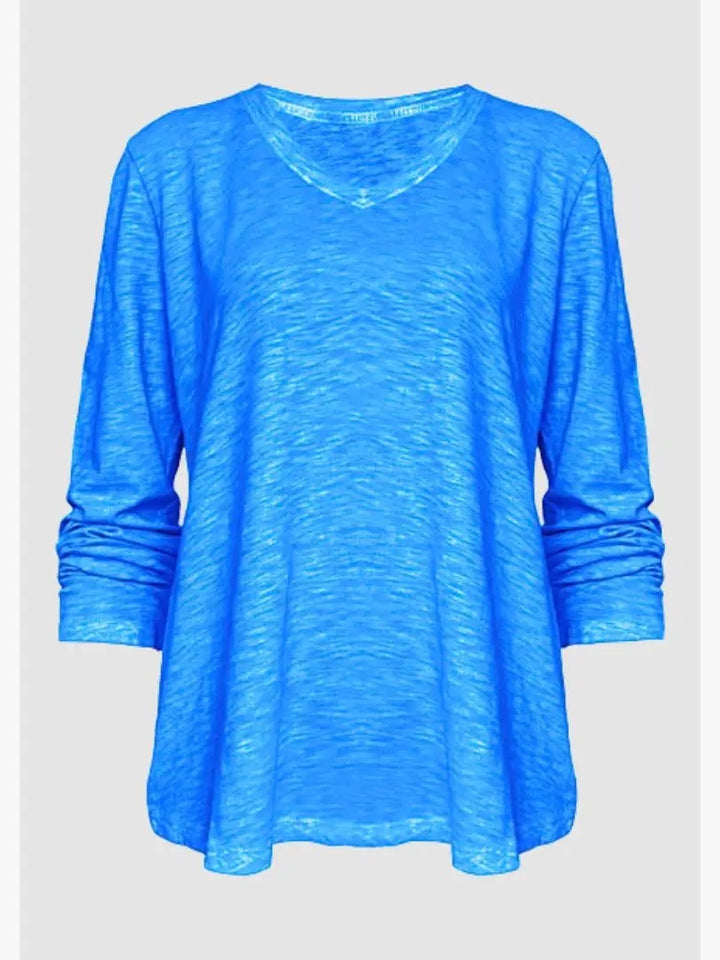 TP-312 Remi V-neck Long Sleeve Slub Cotton Top
