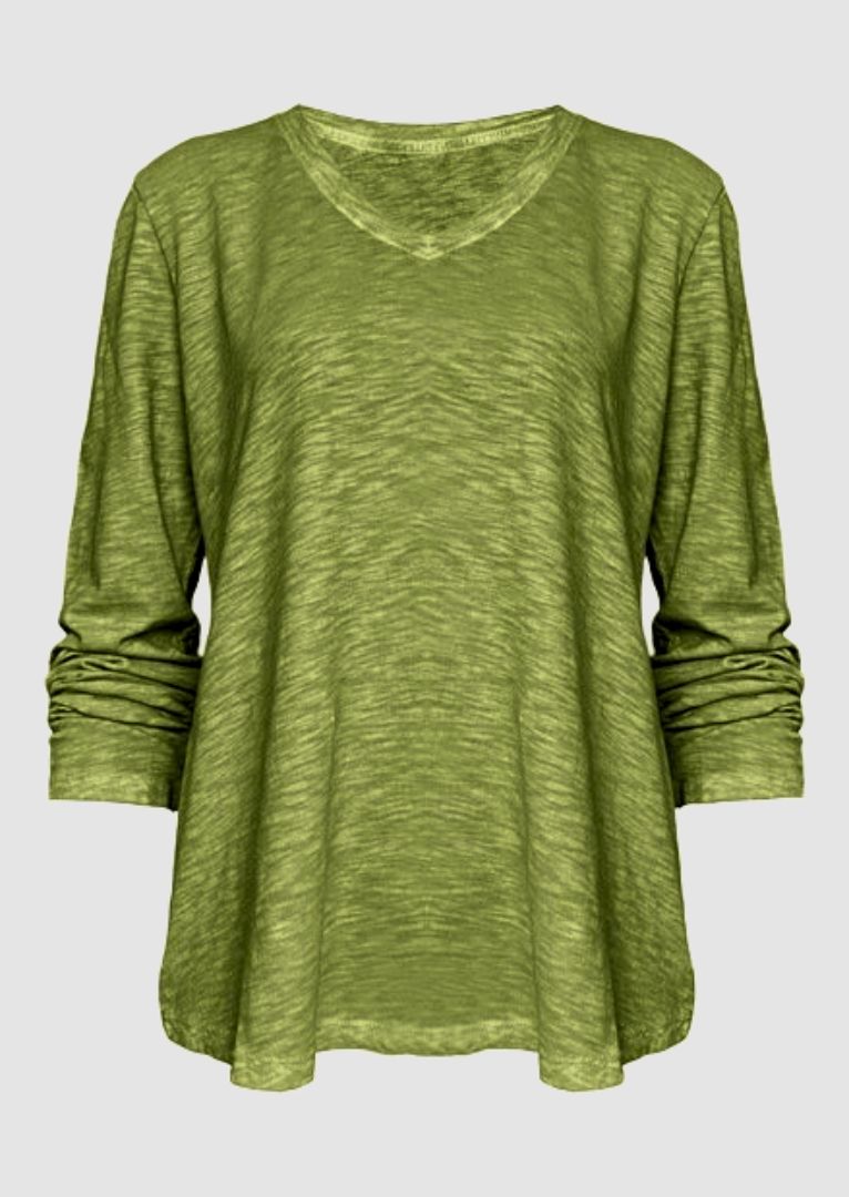 TP-312 Remi V-neck Long Sleeve Slub Cotton Top
