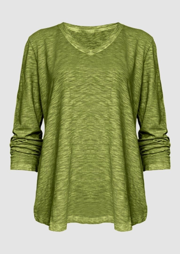 TP-312 Remi V-neck Long Sleeve Slub Cotton Top