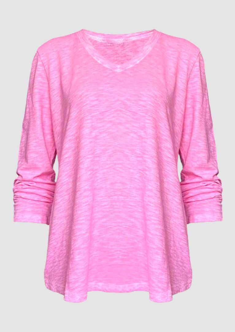 TP-312 Remi V-neck Long Sleeve Slub Cotton Top