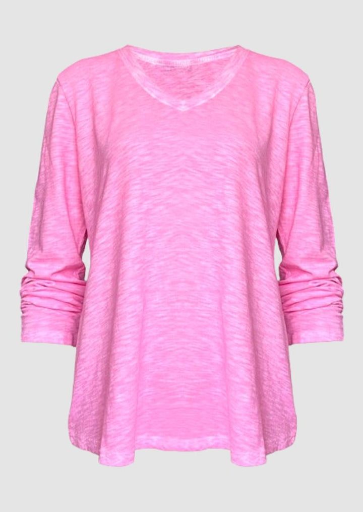 TP-312 Remi V-neck Long Sleeve Slub Cotton Top