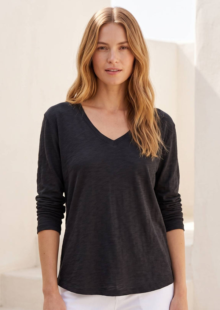 TP-312 Remi V-Neck Long-Sleeve Slub Cotton Tee
