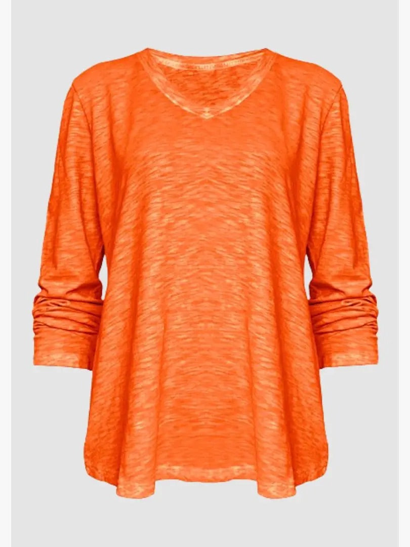 TP-312 Remi V-neck Long Sleeve Slub Cotton Top