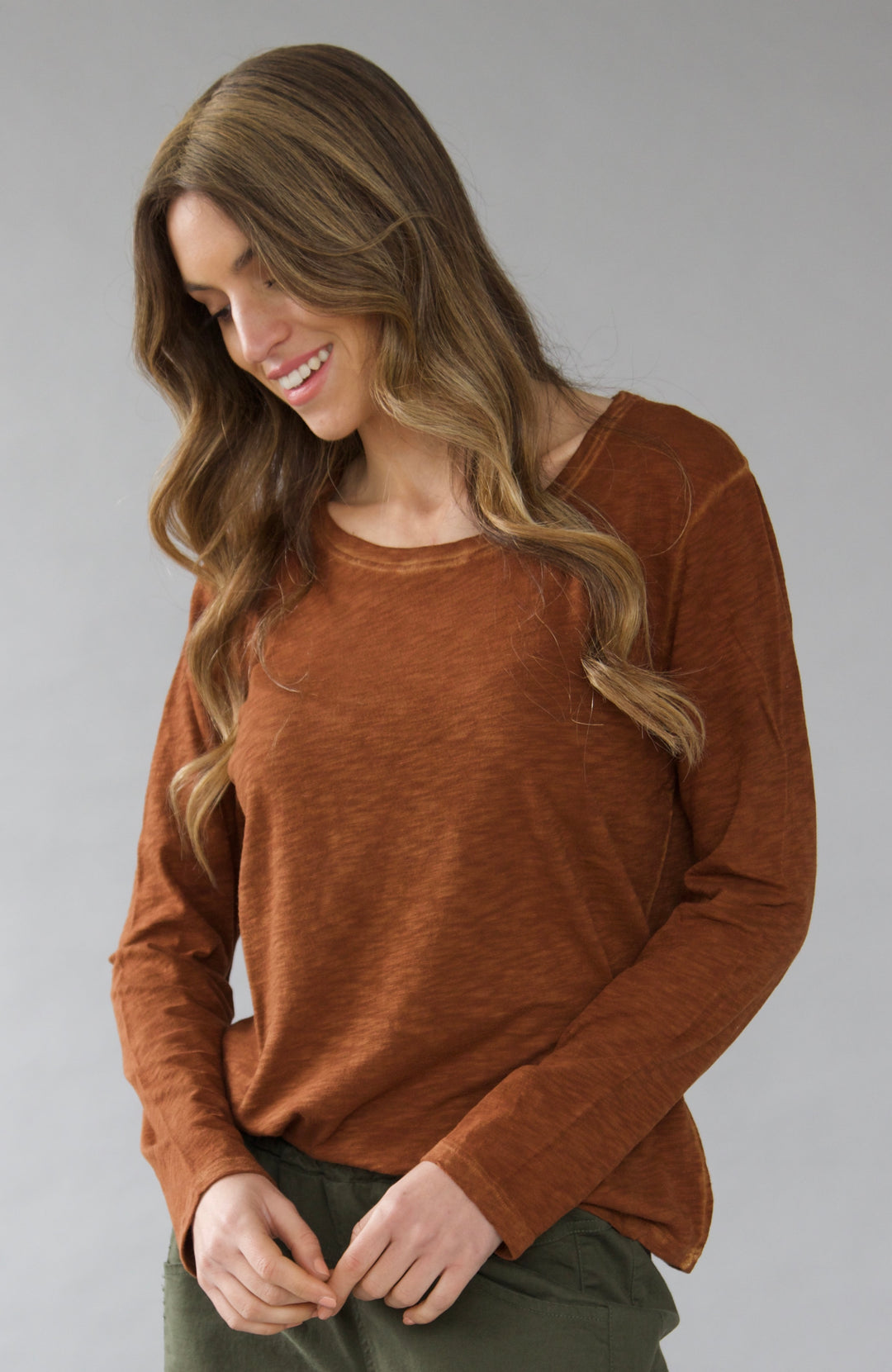 TP-313 Delia Long Sleeve Slub Cotton Top