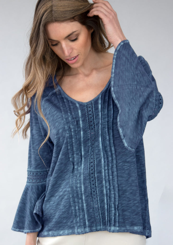 TP-317 Maisie Bell-Sleeve Slub Cotton Top