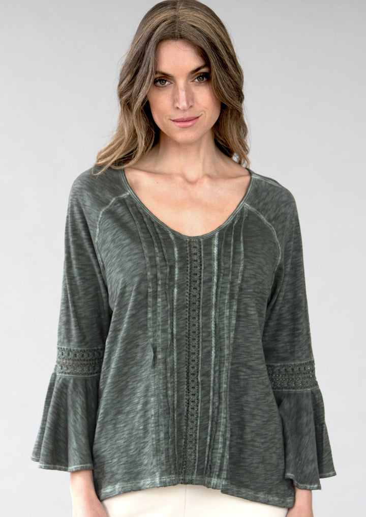 TP-317 Maisie Bell-Sleeve Slub Cotton Top