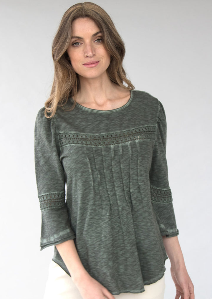 TP-318 Elodie Bell-Sleeve Slub Cotton Top