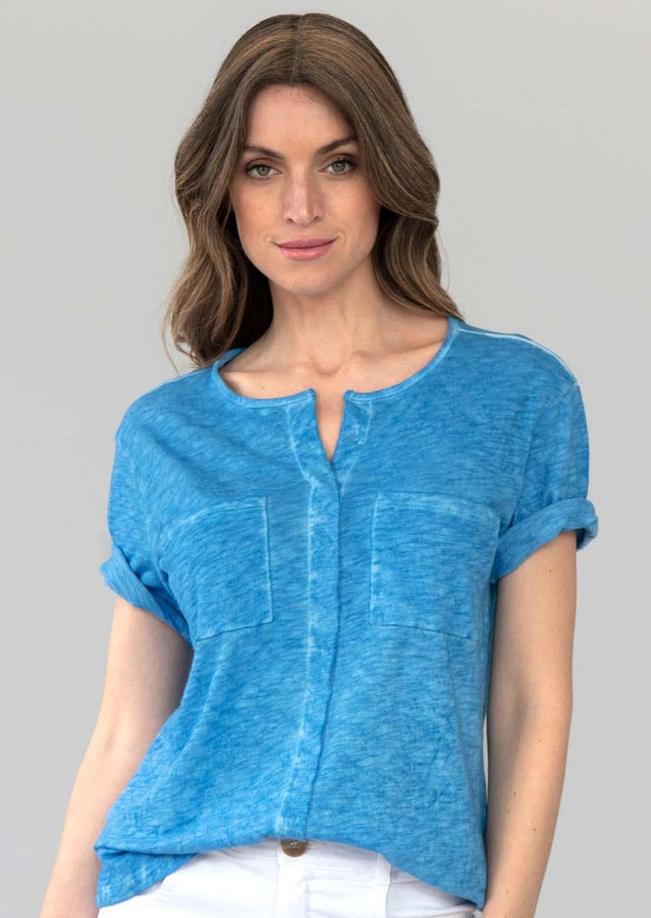 TP-322 Charlotte Split-Neck Slub Cotton Tee