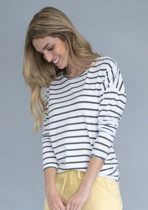 ZF006 Tammy Long Sleeve Striped Cotton Top