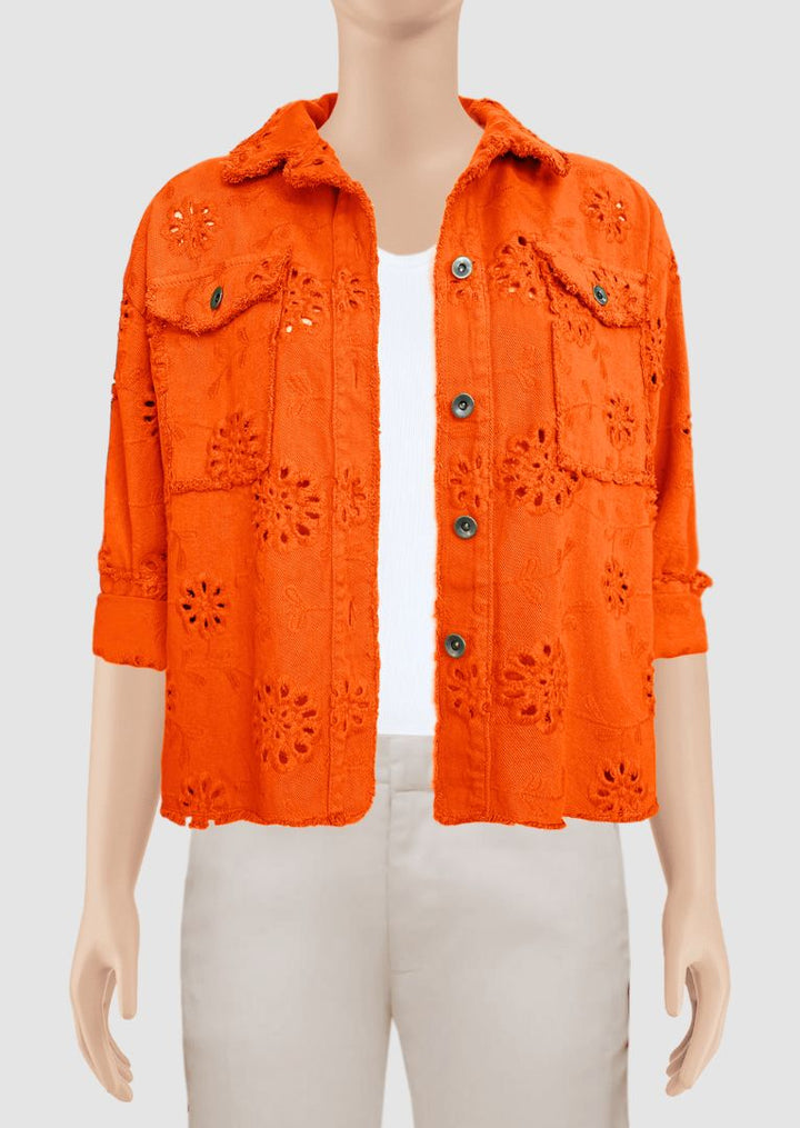 Y6209 Isaura Boxy-Fit Eyelet Cotton Jacket