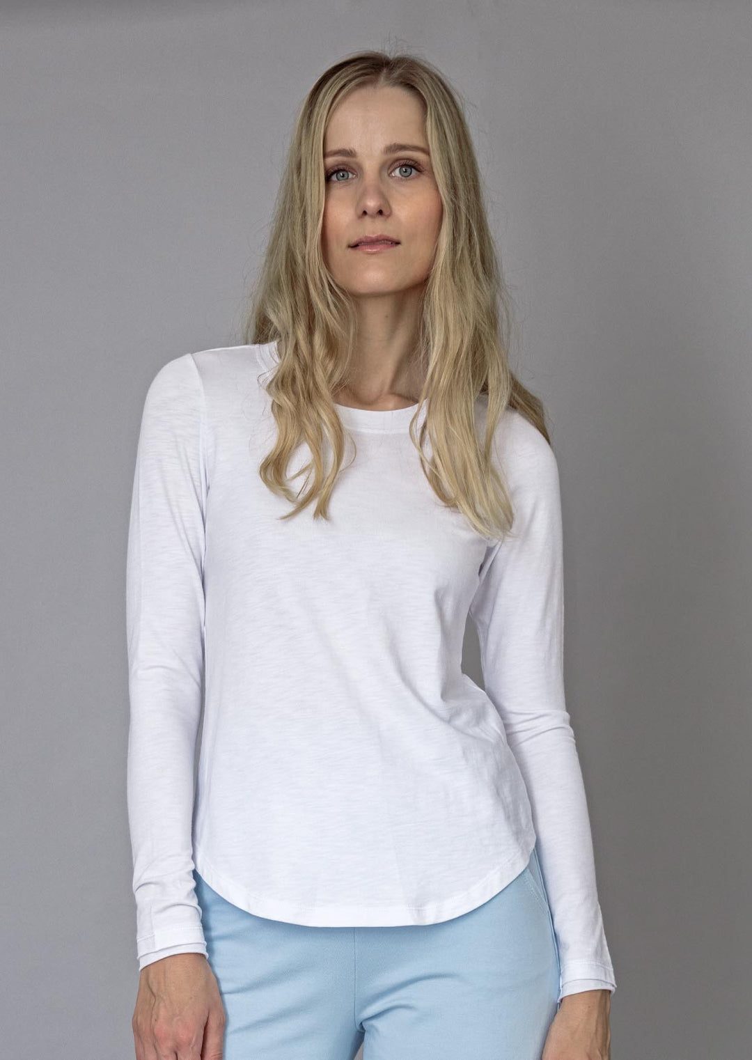 FL-018 Louisa Crew Neck Long Sleeve Slub Cotton Top