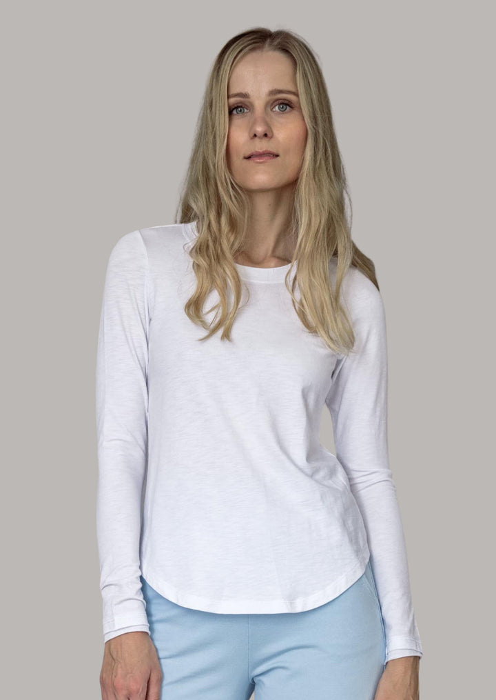 FL-018 Louisa Crew Neck Long Sleeve Slub Cotton Top