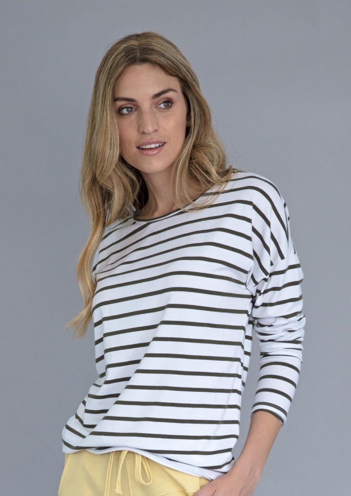 ZF006 Tammy Long Sleeve Striped Cotton Top