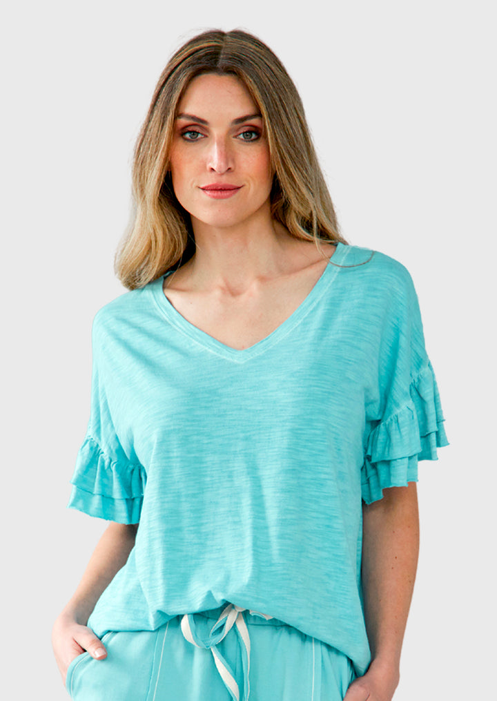TP-305 Elin V-neck Ruffle Sleeve Cotton Top