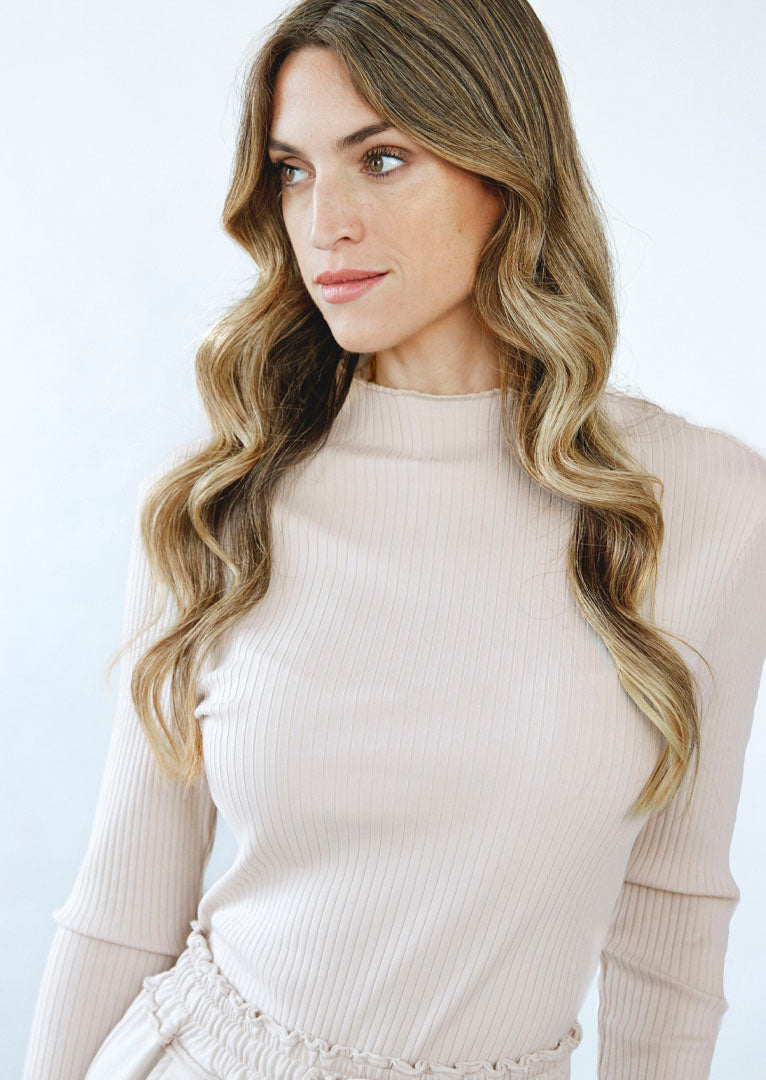 ZF030 Enith Ribbed Long-Sleeve Cotton Top