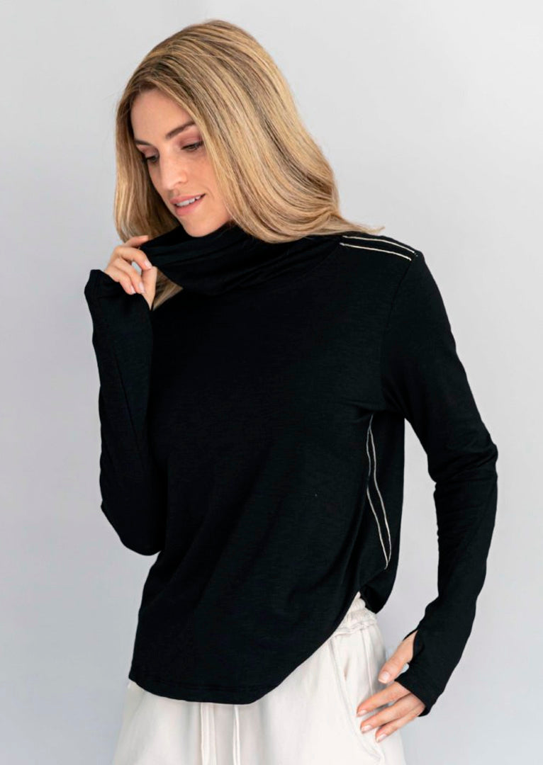 ZF031 Siena Turtleneck Long-Sleeve Slub Cotton Top