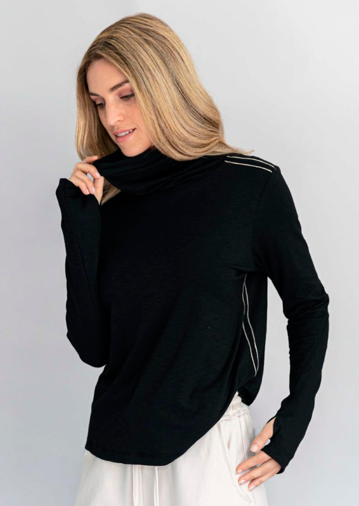 ZF031 Siena Turtleneck Long-Sleeve Slub Cotton Top