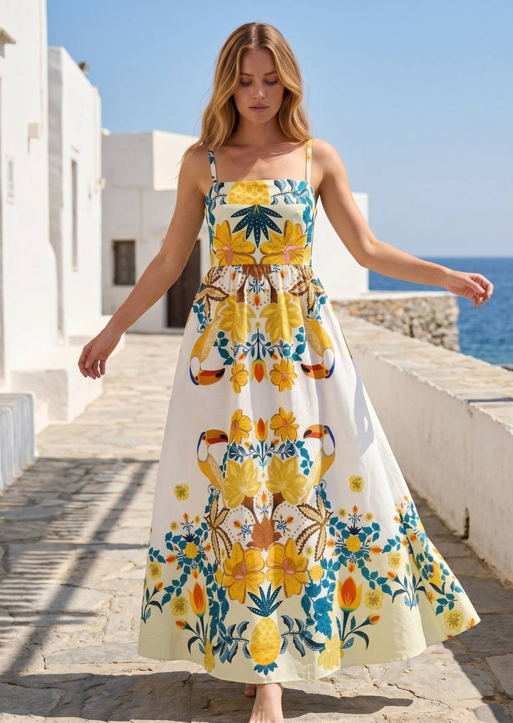 ZF110-10B Grace Printed Cotton Maxi Dress